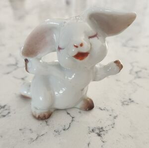 Vintage Laughing Bunny Rabbit Anthropomorphic White Pink Japan